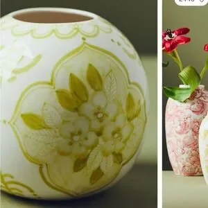 Anthropologie Elle Handpainted Chinoiserie Green Floral Ceramic Vase - Thumbnail 3